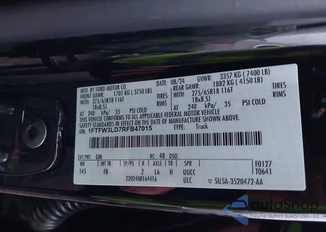 2024 Ford F-150 Xlt from USA, damaged, VIN 1FTFW3LD7RFB47015